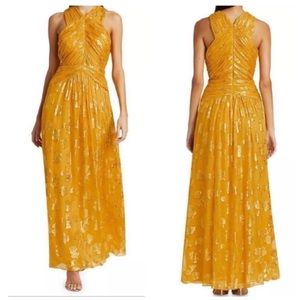 NWOT Ramy Brook Yellow Adrianna Metallic Halter silk 
Dress